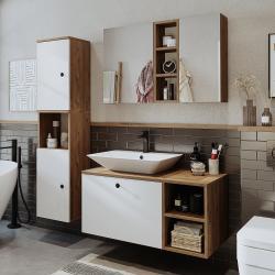 Roomart Lotus Lavabolu Banyo Dolabı 3'lü Set 95 cm Atlas Çam-Beyaz Dikdörtgen Çanak Lavabo uygulama örneği