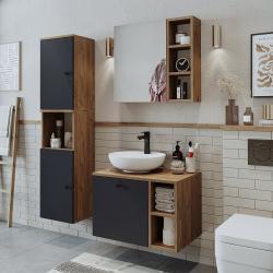 Roomart Lotus Lavabolu Banyo Dolabı 3'lü Set 65 cm Atlas Çam-Antrasit Yuvarlak Çanak Lavabo uygulama örneği