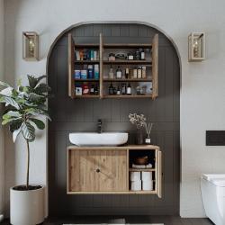 Roomart Gusto Banyo Dolabı 2'li Takım + Oval Çanak Lavabo 90 cm Atlas Çam uygulama örneği