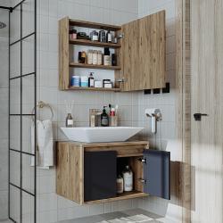 Roomart Atlantic Lavabolu Banyo Dolabı 2'li Set 65 cm Atlas Çam-Antrasit uygulama örneği