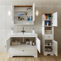 Roomart Aria Lavabolu Banyo Dolabı 3'lü Set 100 cm Atlas Çam-Beyaz Mobilya Uyumlu Lavabo uygulama örneği