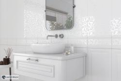 Seramiksan 30x90 Victorian Vıctorıon Beyaz Wallpaper Dekor Mat uygulama örneği