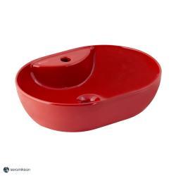 Seramiksan Alto Parlak Tezgah Üstü Lavabo Batarya Delikli 50 cm Kırmızı