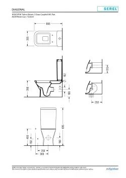 Serel Diagonal 66 cm Duvara Sıfır Klozet 50 cm Rezervuar ile DG82STS110H Beyaz