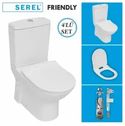 Serel Friendly Duvara Sıfır Klozet + Rezervuar + İç Takım + Blaze Slim Yavaş Kapanan Kapak 4lü Set