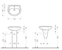 Serel Begonya 40x51 cm Yarım ayaklı Lavabo (Batarya Delikli) 2841T+2822 Beyaz