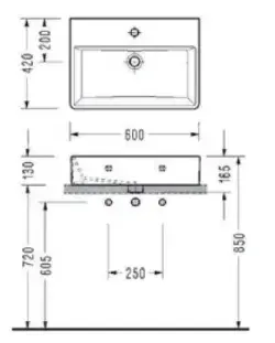 Serel Minimal Dikdörtgen Tezgah Üstü Çanak Lavabo 42x60 2047TDS110H Beyaz 42x60 cm