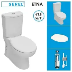 Serel Etna Duvara Sıfır Klozet + Rezervuar + İç Takım + Anemon PP Yavaş Kapanan Kapak 4lü Set
