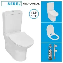 Serel Nita Yuvarlak Duvara Sıfır Klozet + Rezervuar + İç Takım + Blaze Slim Yavaş Kapanan Kapak 4lü Set