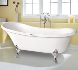 Shower Lioness Aslan Ayaklı Küvet — Krom ayak + krom sifon, Siyah panel + gövde
