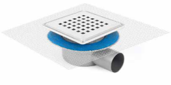 Sukar Line 5 15x15 cm Duş Süzgeci Yandan Çıkış Ø50 mm Kare Izgara Paslanmaz Çelik Çerçeveli Kontra Vidalı Yükseklik Ayarı