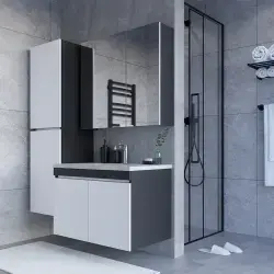 Teta Home Tokyo Banyo Dolabı Seti 63x43,5x50 cm Antrasit-Beyaz uygulama örneği