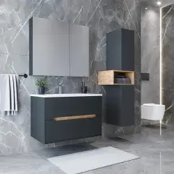Teta Home Madrid Banyo Dolabı Seti 65x43,3x50 cm Antrasit-Atlantik Çam uygulama örneği