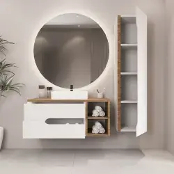 Teta Home Roza Banyo Dolabı Seti 100x48x45 cm Atlantik Çam-Beyaz uygulama örneği
