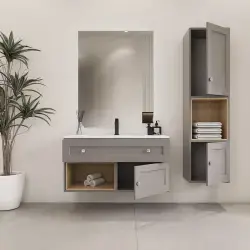 Teta Home Bükreş Banyo Dolabı Seti 80x50 cm Gri uygulama örneği