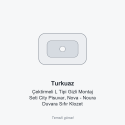 Turkuaz Çektirmeli L Tipi Gizli Montaj Seti City Pisuvar, Nova Noura Duvara Sıfır Klozet