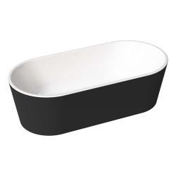 VitrA Geo Duvar Bağlantısız Küvet — Oval 190x90 cm, Gizli Taşmalı Sifonlu, Ayak Setli, Mat Siyah