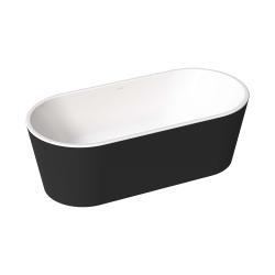 VitrA Geo Duvar Bağlantısız Küvet — Oval 170x80 cm, Gizli Taşmalı Sifonlu, Ayak Setli, Mat Siyah