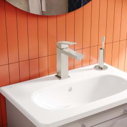 VitrA Minimax Square Lavabo Bataryası — Yüksek, Fırçalı Nikel