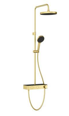 VitrA Core Round Duş Sistemi — Termostatik Duş Bataryalı, Fırçalı Altın