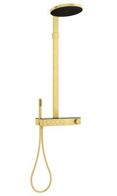 VitrA Prime Round Duş Sistemi — Termostatik Banyo Bataryalı, Fırçalı Altın