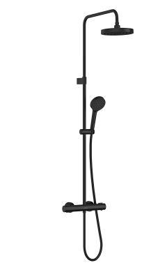 VitrA Base Round Duş Sistemi — Termostatik Duş Bataryalı, Mat Siyah