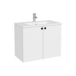 VitrA Shift T20 Lavabo Dolabı — 80 cm, iki kapaklı yuvarlak kulp, parlak beyaz