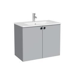 VitrA Shift T20 Lavabo Dolabı — 80 cm, iki kapaklı yuvarlak kulp, kül gri
