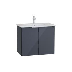 VitrA Mia Plus Square Lavabo Dolabı — 80 cm, iki kapaklı parlak antrasit