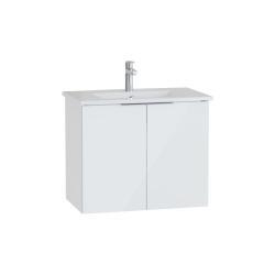 VitrA Mia Plus Square Lavabo Dolabı — 80 cm, iki kapaklı parlak beyaz