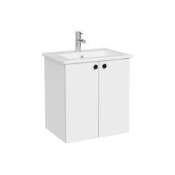 VitrA Shift T20 Lavabo Dolabı — 60 cm, iki kapaklı yuvarlak kulp, parlak beyaz
