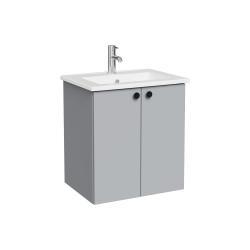 VitrA Shift T20 Lavabo Dolabı — 60 cm, iki kapaklı yuvarlak kulp, kül gri