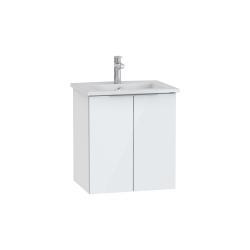 VitrA Mia Plus Square Lavabo Dolabı — 60 cm, iki kapaklı parlak beyaz