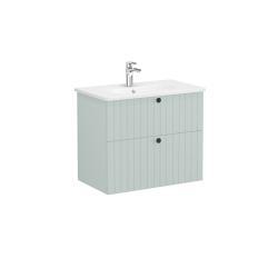 VitrA Root Groove Lavabo Dolabı — 80 cm, iki çekmeceli yuvarlak lavabo, mat retro yeşil