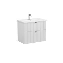 VitrA Root Groove Lavabo Dolabı — 80 cm, iki çekmeceli yuvarlak lavabo, mat açık gri