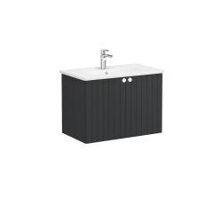 VitrA Root Groove Lavabo Dolabı — 80 cm, iki kapaklı yuvarlak lavabo, mat grafit