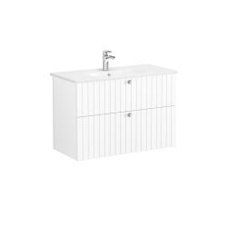 VitrA Root Groove Lavabo Dolabı — 100 cm, iki çekmeceli yuvarlak lavabo, mat beyaz