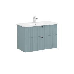 VitrA Root Groove Lavabo Dolabı — 100 cm, iki çekmeceli yuvarlak lavabo, mat fiyord yeşili