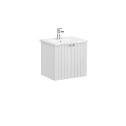 VitrA Root Groove Lavabo Dolabı — 60 cm, iki kapaklı yuvarlak lavabo, mat açık gri