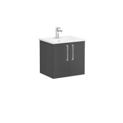 VitrA Root Flat Lavabo Dolabı — 60 cm, iki kapaklı köşeli lavabo, mat fırtına gri