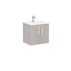 VitrA Root Flat Lavabo Dolabı — 60 cm, iki kapaklı köşeli lavabo, parlak sahra beji