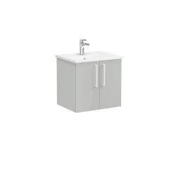 VitrA Root Flat Lavabo Dolabı — 60 cm, iki kapaklı köşeli lavabo, parlak inci grisi