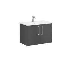 VitrA Root Flat Lavabo Dolabı — 80 cm, iki kapaklı köşeli lavabo, mat fırtına gri