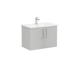 VitrA Root Flat Lavabo Dolabı — 80 cm, iki kapaklı köşeli lavabo, parlak inci grisi