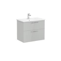 VitrA Root Flat Lavabo Dolabı — 80 cm, iki çekmeceli köşeli lavabo, parlak inci grisi