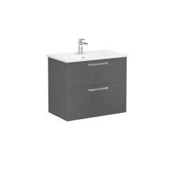 VitrA Root Flat Lavabo Dolabı — 80 cm, iki çekmeceli köşeli lavabo, parlak antrasit