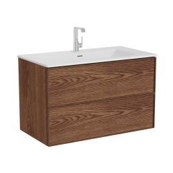 VitrA Metropole Edge Lavabo Dolabı — 100 cm, iki çekmeceli etajerli lavabolu, ceviz