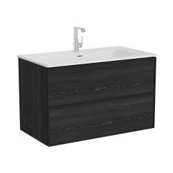 VitrA Metropole Edge Lavabo Dolabı — 100 cm, iki çekmeceli etajerli lavabolu, siyah meşe