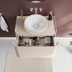 VitrA Glora Lavabo Dolabı — 80 cm, bir çekmeceli çanak lavabolu ve soft touch kaplamalı tezgahlı, mat bej