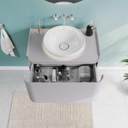 VitrA Glora Lavabo Dolabı — 80 cm, bir çekmeceli çanak lavabolu ve soft touch kaplamalı tezgahlı, mat taş gri